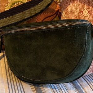 Sundance green Suede Crescent Crossbody with Striped Strap